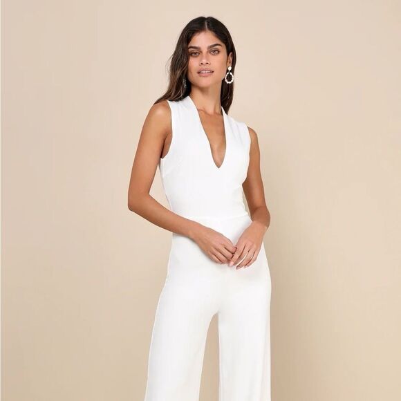 Lulus Thinking Out Loud White Backless Jumpsuit Size XL NEW NWT - Picture 14 of 15